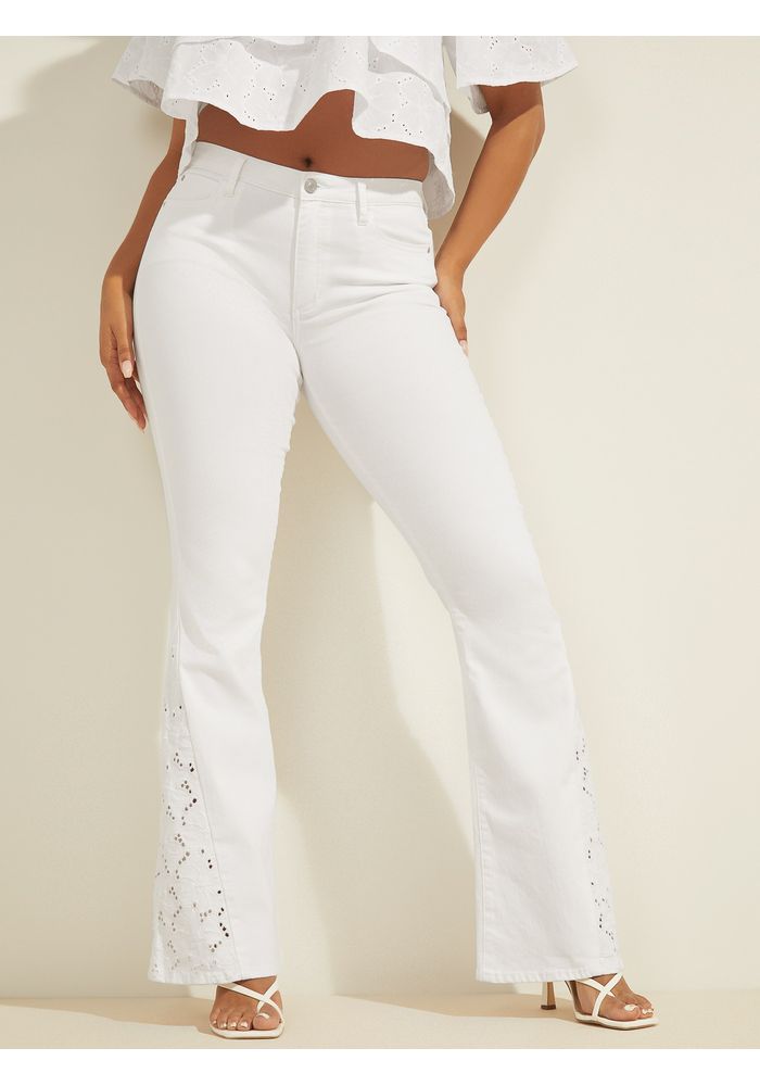 JEANS GUESS 1981 FLARE W FLORAL EMBROIDERY WHI BLANCO - Guess Peru